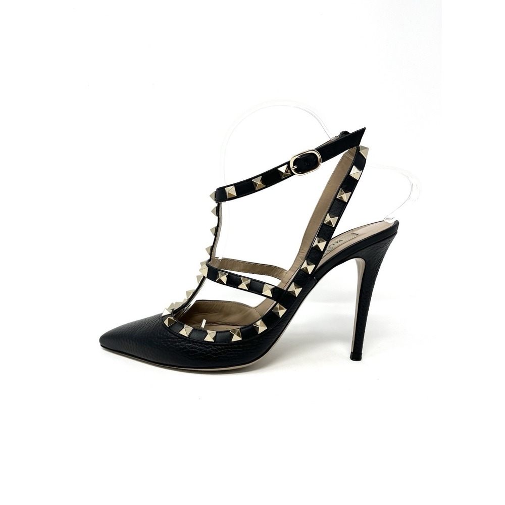 Valentino Garavani Rockstud Caged Slingback High Heels Pumps Black Leather 39 9
